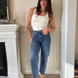 The Morgan High Rise Ankle Barrel Jeans in Medium/Dark Wash - Love and Lee Apparel