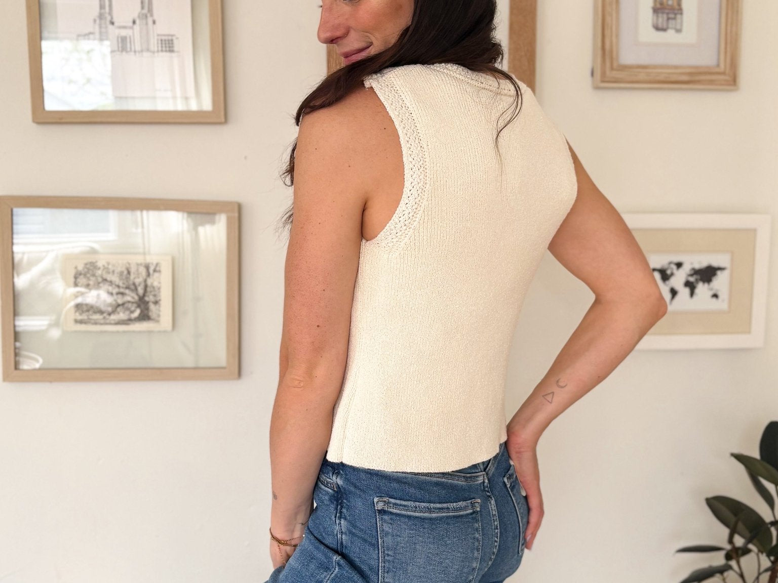 The Regan Gold Seashell Button Down Knit Vest in Cream - Love and Lee Apparel