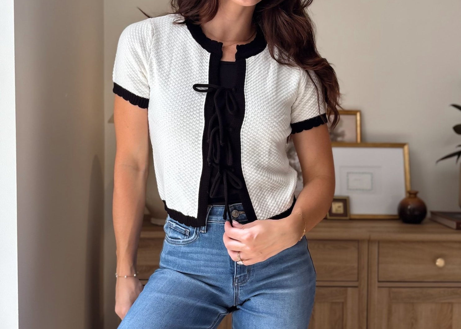 Gwen Tie Up Short Sleeve Cardigan - Love and Lee Apparel