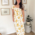 The Irene Floral Ruched Bust Puff Sleeve Midi Dress - Love and Lee Apparel