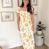 The Irene Floral Ruched Bust Puff Sleeve Midi Dress - Love and Lee Apparel