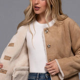 The Monique Long Sleeve Gold Button Closure Inner Fur Faux Suede Jacket - Love and Lee Apparel