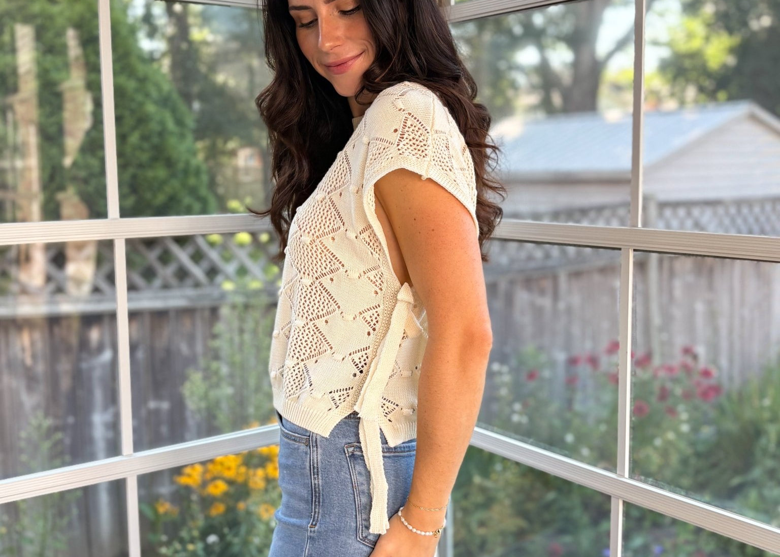 Augusta Side Tie Crochet Short Sleeve Top - Love and Lee Apparel