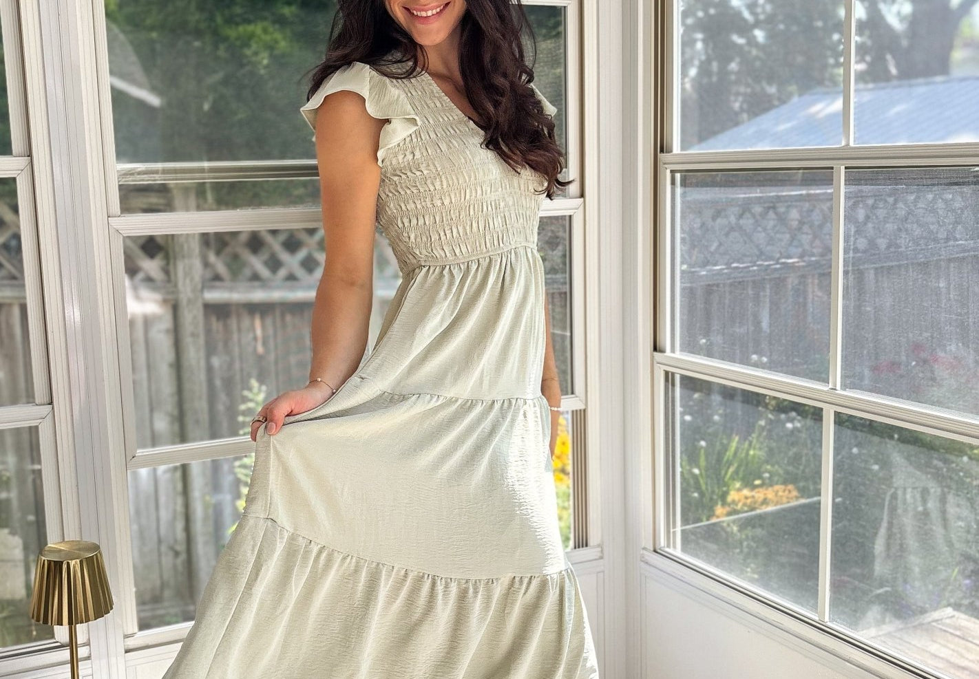 The Maureen Flutter Sleeve V Neck Smocked Midi Dress - Love and Lee Apparel