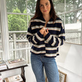 'Meet Me on Campus' Multi-Color Stripe Rolled Neck Knit Cardigan - Love and Lee Apparel