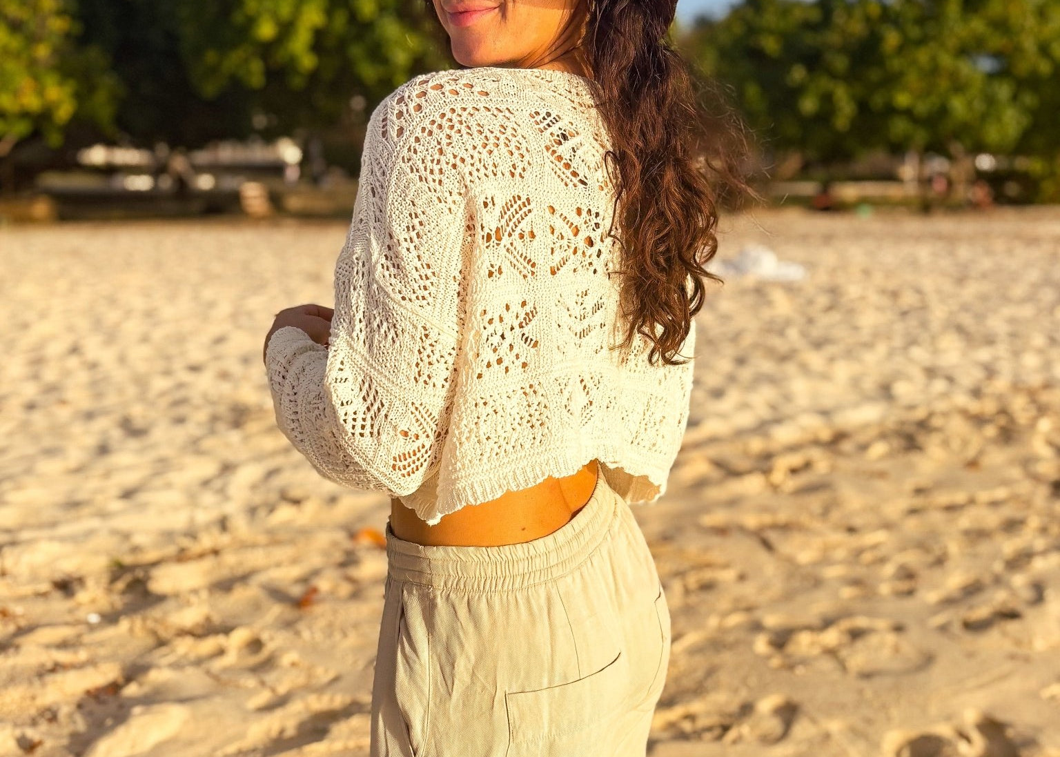 The Beachy Crochet Tie Up Cardigan in Cloud Dancer - Love and Lee Apparel