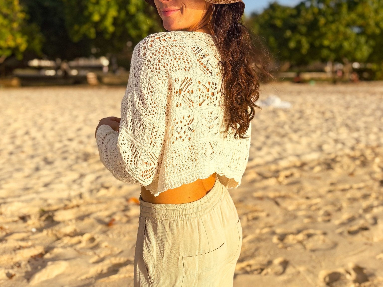 The Beachy Crochet Tie Up Cardigan in Cloud Dancer - Love and Lee Apparel