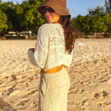 The Beachy Crochet Tie Up Cardigan in Cloud Dancer - Love and Lee Apparel