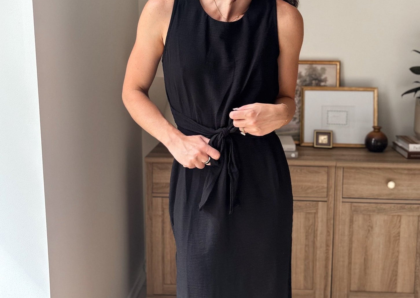 The Peyton Sleeveless Tie Detail Linen Effect Woven Midi Dress - Love and Lee Apparel