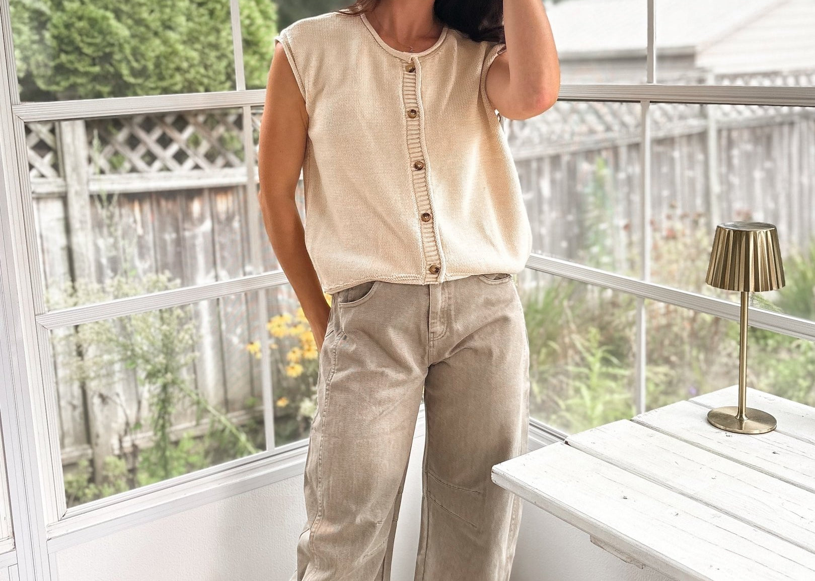The Freya Wide Leg High Waist Cropped Pants in Stone - Love and Lee Apparel