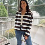'Yale Bookclub' Multi-Color Stripe Rolled Neck Knit Cardigan - Love and Lee Apparel