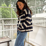 'Meet Me on Campus' Multi-Color Stripe Rolled Neck Knit Cardigan - Love and Lee Apparel