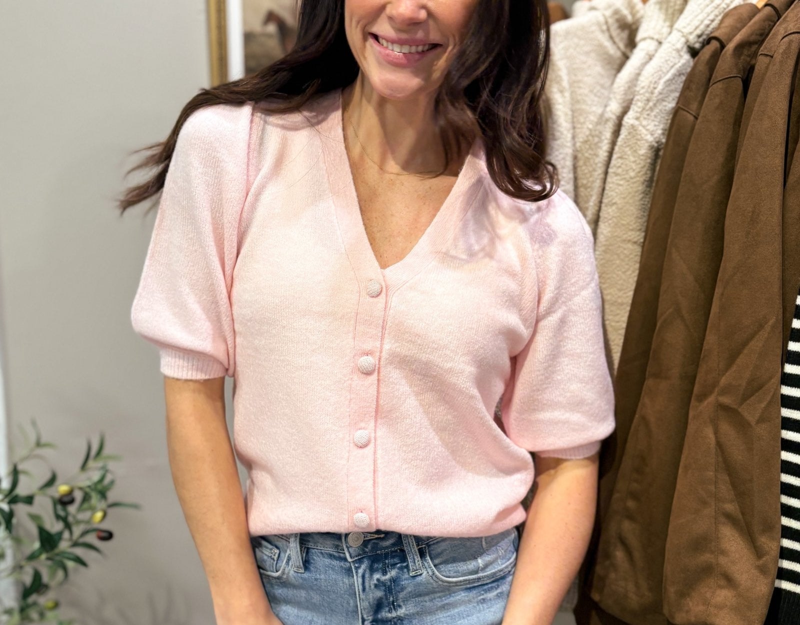 Liva V - neck Short Sleeve Cardigan - Love and Lee Apparel