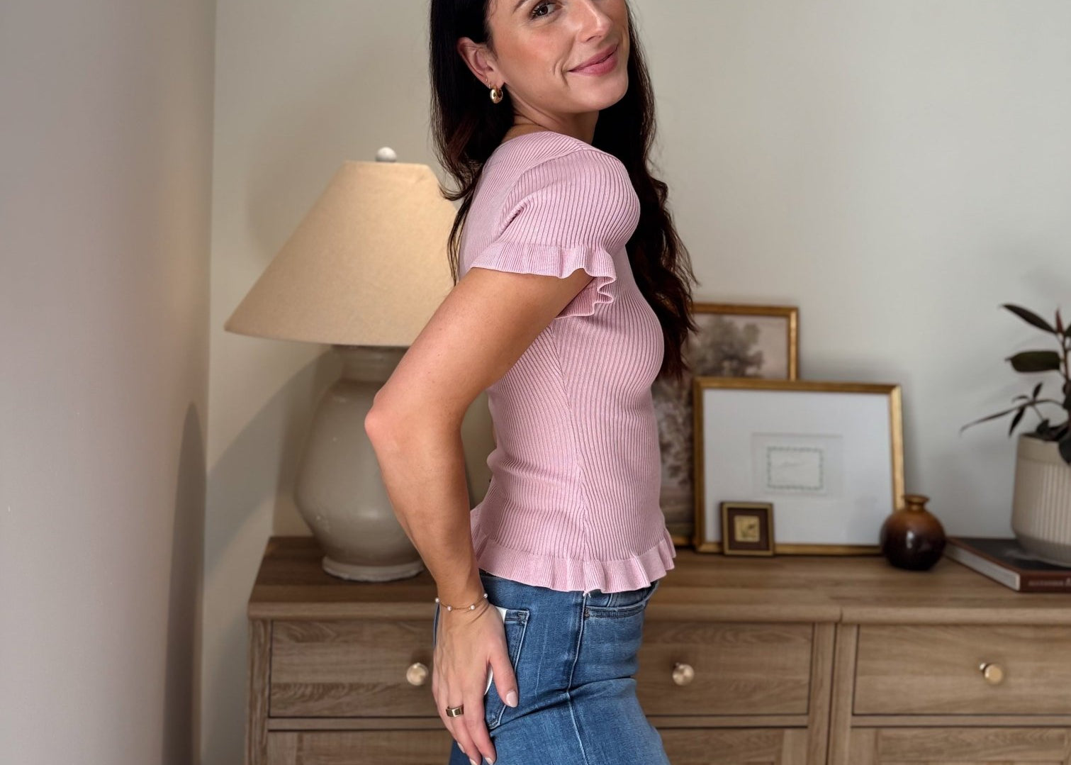 The Leonia Lettuce Hem Short Sleeve Sweater Knit Top - Love and Lee Apparel