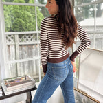 'Study Hall' Boat Neck Stripe Ribbed Long Sleeve Sweater Top - Love and Lee Apparel