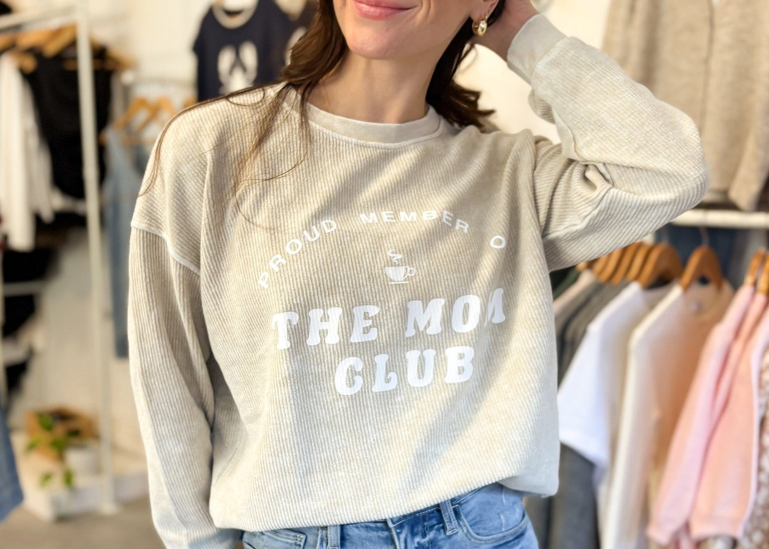 Mom Club Graphic Washed Crewneck Sweater - Love and Lee Apparel