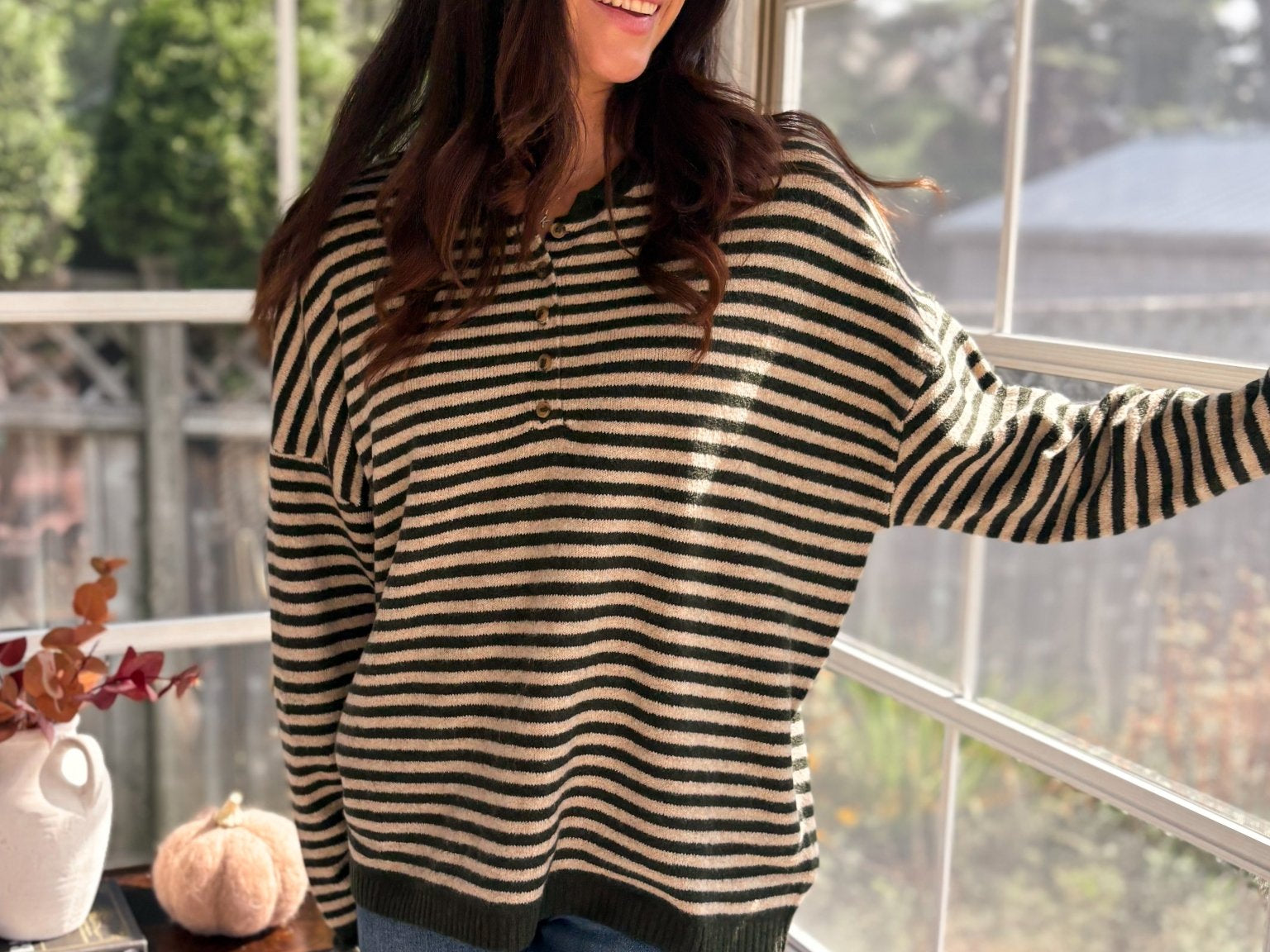 The Cedar Henley Style Drop Shoulder Sweater - Love and Lee Apparel