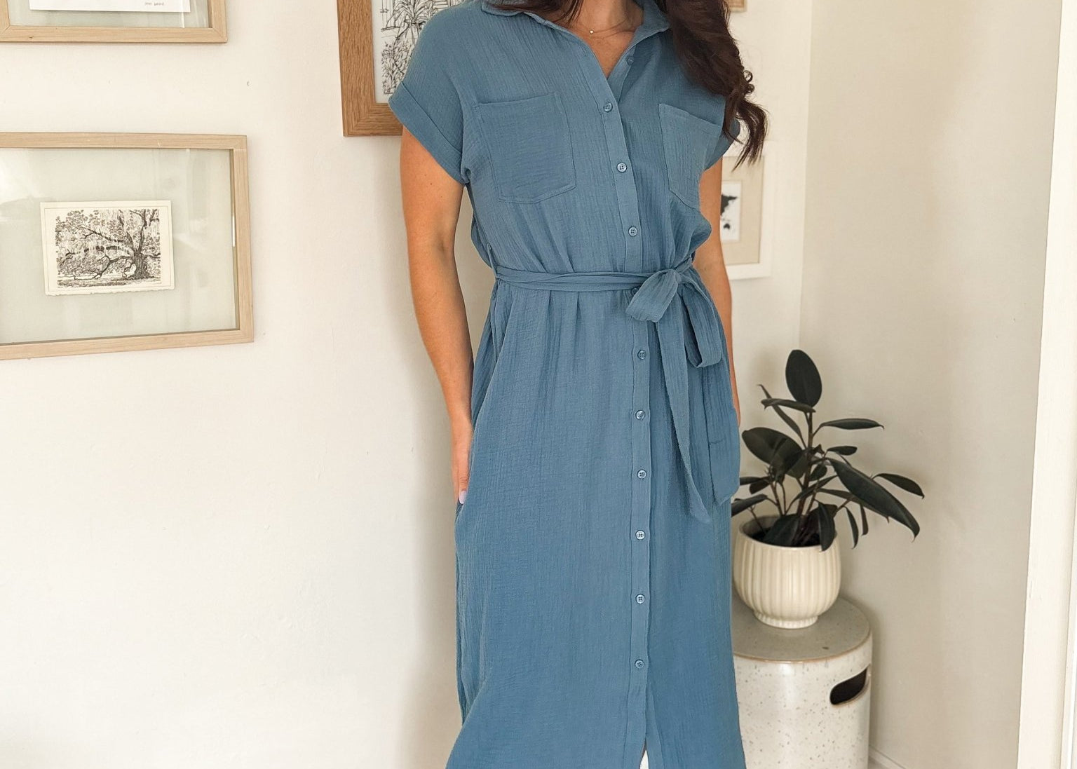 The Marla Button Down Front Tie Midi Dress - Love and Lee Apparel