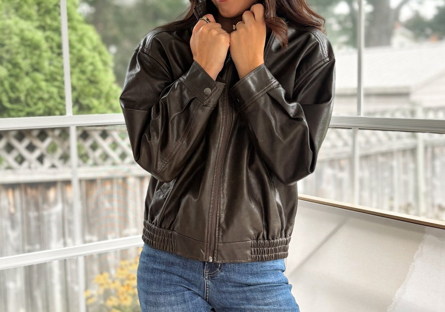 'The Varsity Club' Collared Zip-Up Faux Leather Bomber Jacket - Love and Lee Apparel