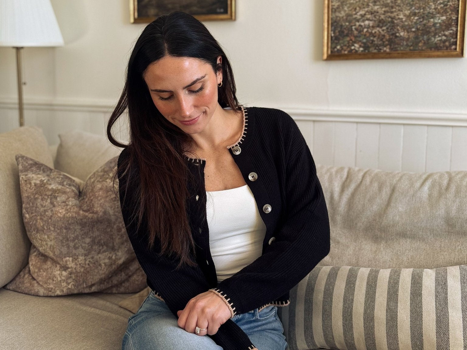 The Eugenie Contrast Stitch Trim Button Down Knit Cardigan - Love and Lee Apparel