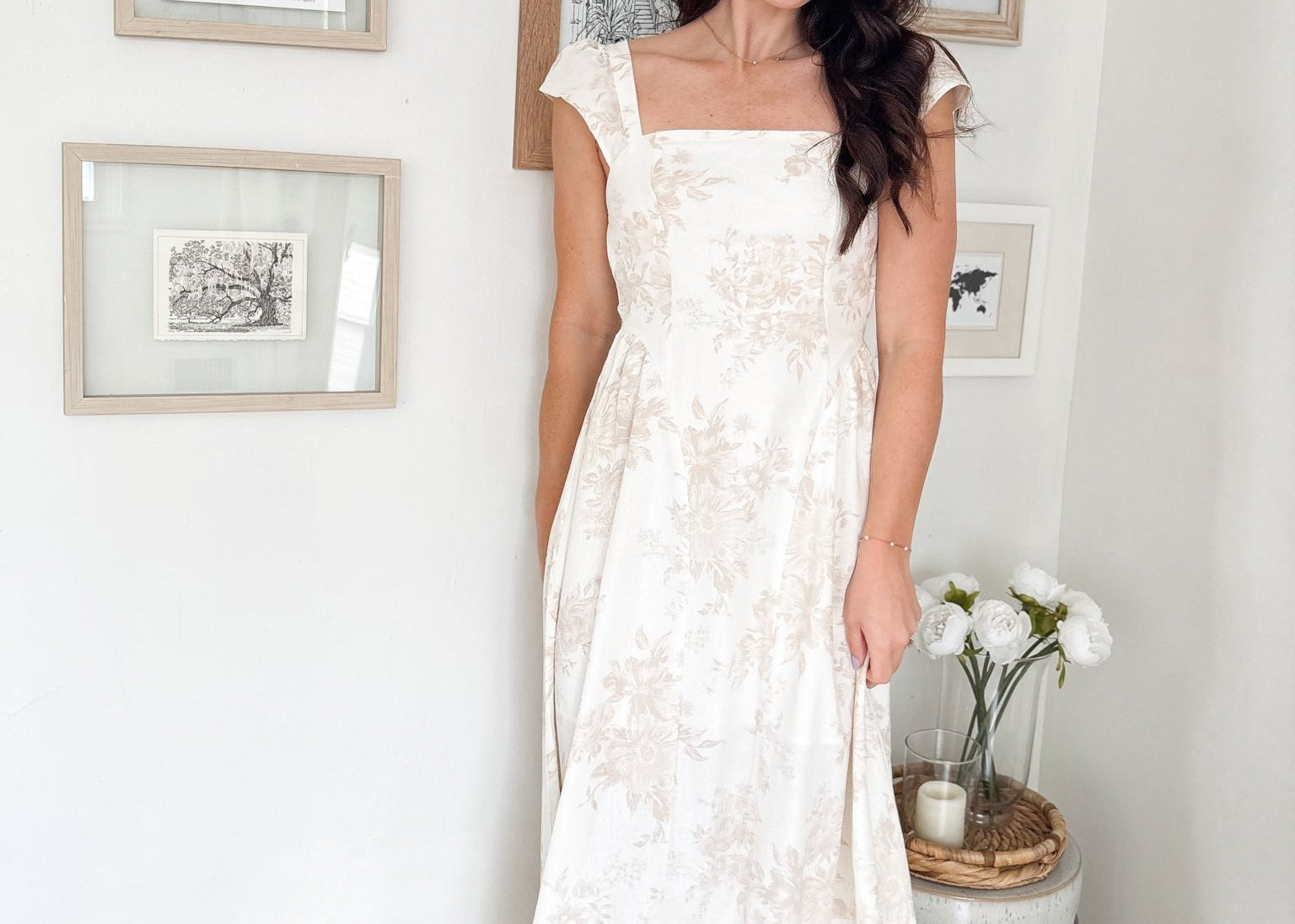 Charlie Floral Square Neck Midi Dress - Love and Lee Apparel