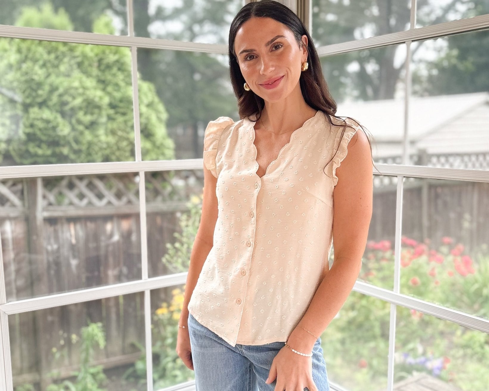 Penelope V-Neck Swiss Dot Short Sleeve Blouse - Love and Lee Apparel
