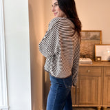 The Autumn Air Stripe Raw Edge Drop Shoulder Knit Cardigan - Love and Lee Apparel