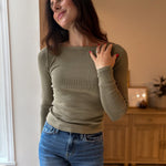 The Strolling Fields Boat Neck Long Sleeve Ribbed Knit Top in Green - Love and Lee Apparel