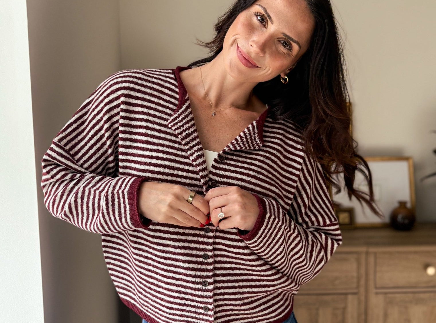 The Heirloom Stripe Raw Edge Drop Shoulder Knit Cardigan - Love and Lee Apparel