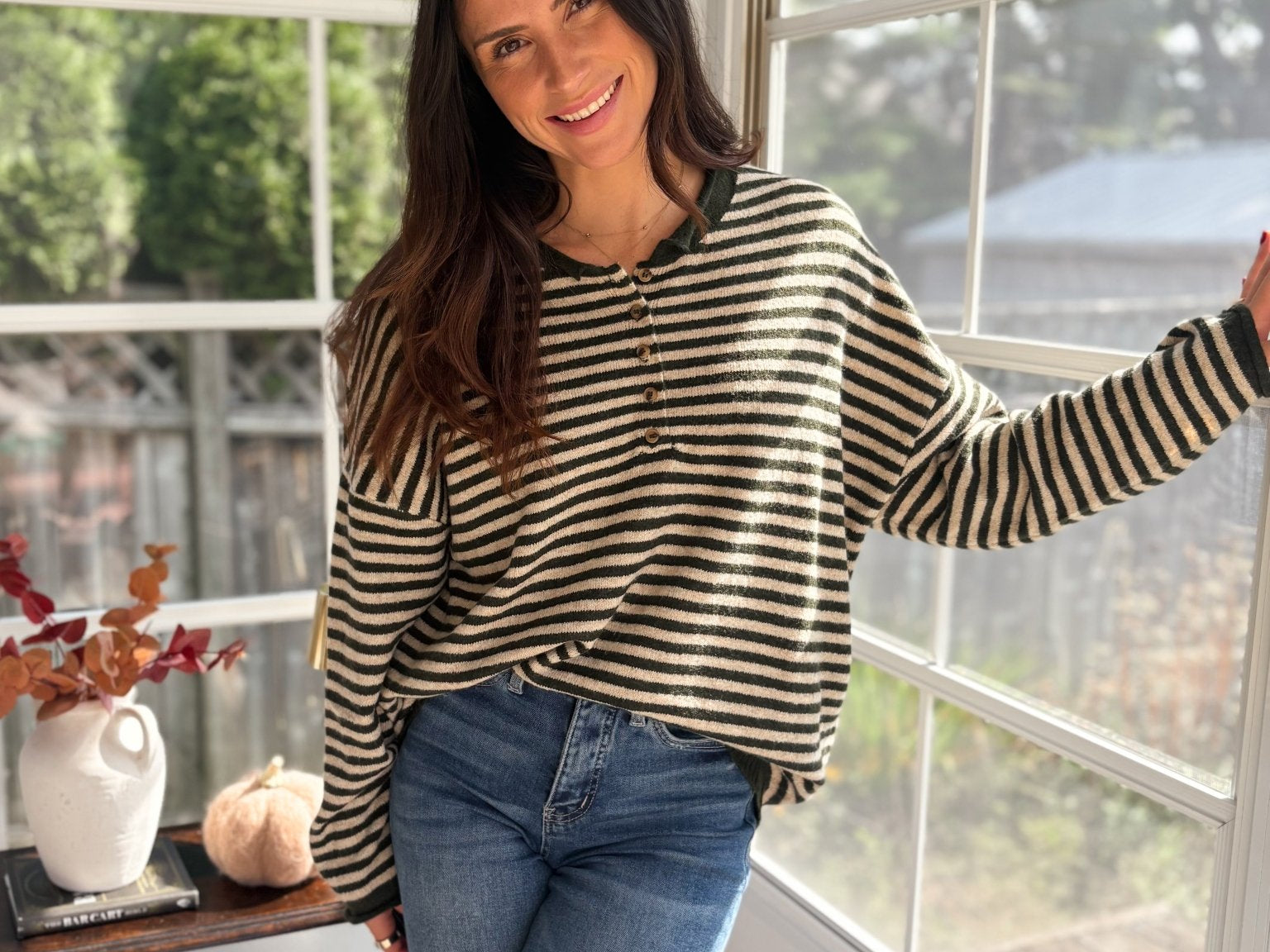 The Cedar Henley Style Drop Shoulder Sweater - Love and Lee Apparel