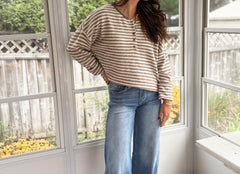 The Clover Button & Stripe Henley Drop Shoulder Sweater - Love and Lee Apparel