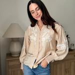 The Aspen Floral Embroidered Cotton Blend Blouse Boho Puff Sleeve - Love and Lee Apparel