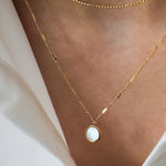 Double Layered Necklace with Dainty Chain and Opal Disc Charm - 18K Gold Plated - Love and Lee Apparel