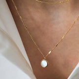 Double Layered Necklace with Dainty Chain and Opal Disc Charm - 18K Gold Plated - Love and Lee Apparel