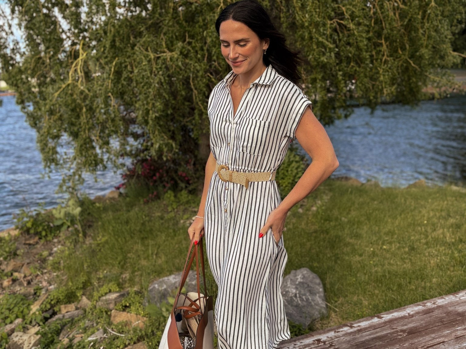Sunset Collared Short Sleeve Belted Shirt Dress - Love and Lee Apparel