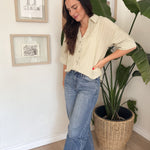 Micheline Pinstripe Collared Button Down 3/4 Sleeve Top - Love and Lee Apparel