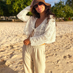 The Beachy Crochet Tie Up Cardigan in Cloud Dancer - Love and Lee Apparel