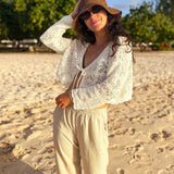 The Beachy Crochet Tie Up Cardigan in Cloud Dancer - Love and Lee Apparel