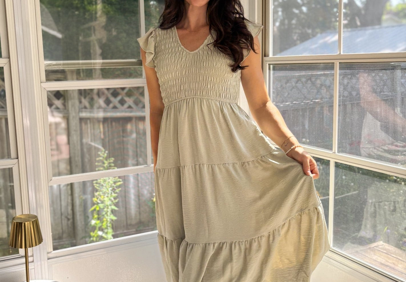 The Maureen Flutter Sleeve V Neck Smocked Midi Dress - Love and Lee Apparel