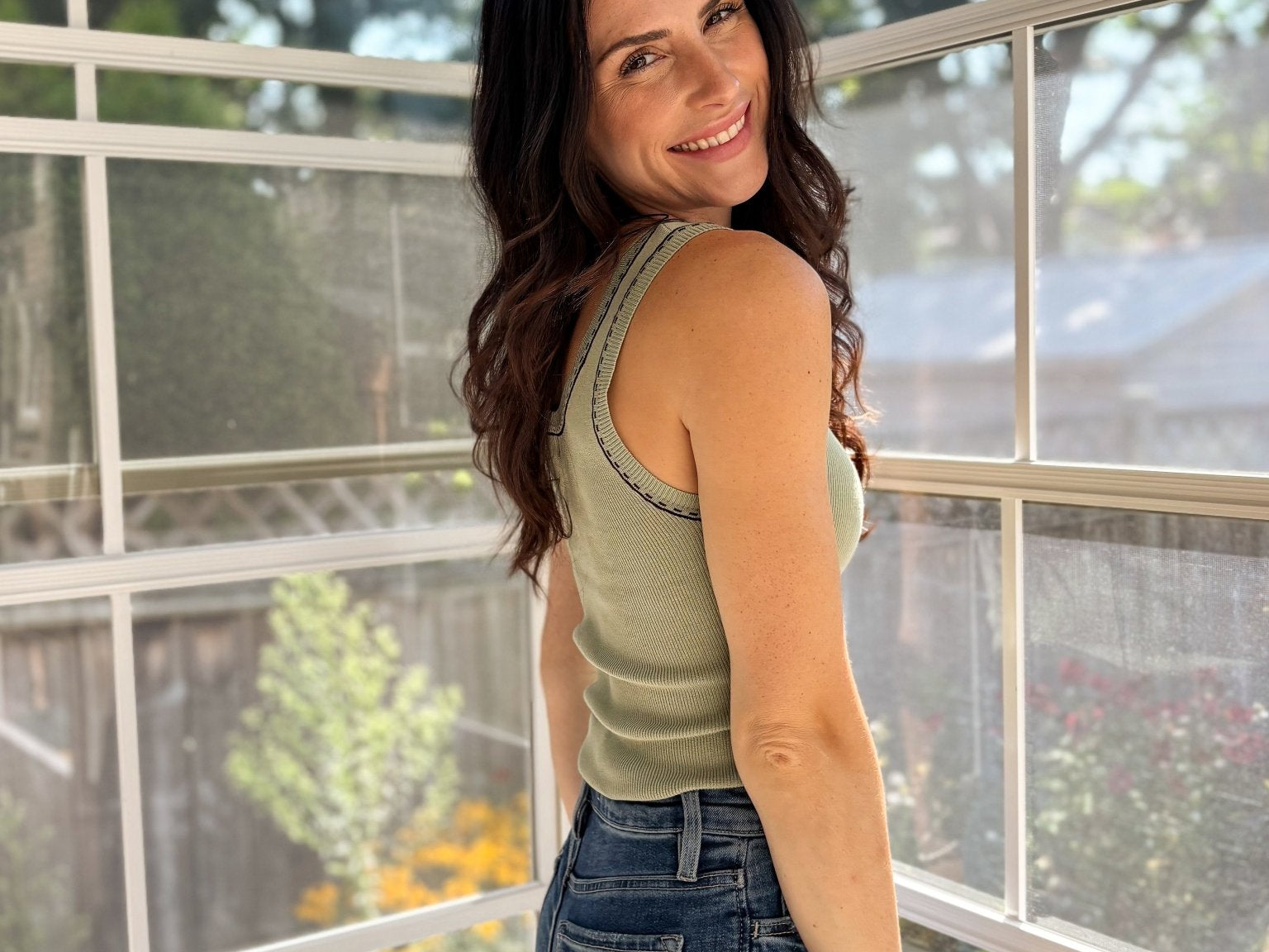 Tawny Contrast Line Stitch Detail Knit Tank - Love and Lee Apparel