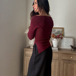 The 'Frosted Cranberry' Boat Neck Dolman Long Sleeve Knit Sweater - Love and Lee Apparel
