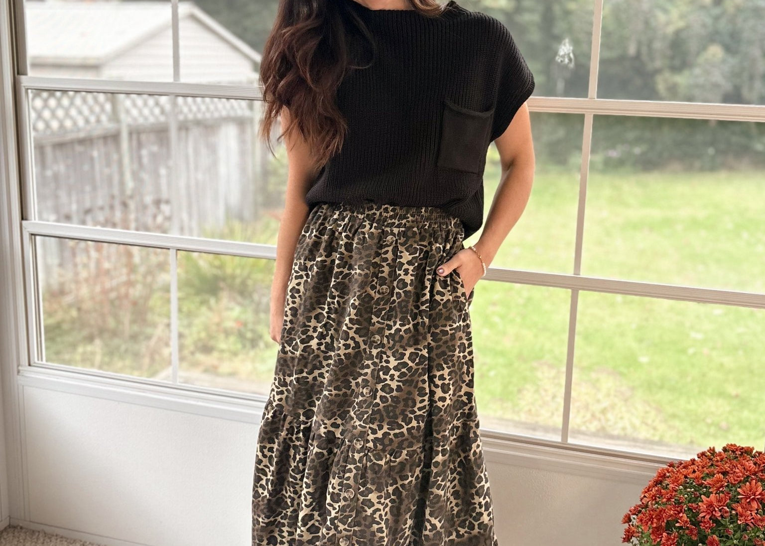 The Eliza Button Down Leopard Printed Midi Skirt - Love and Lee Apparel
