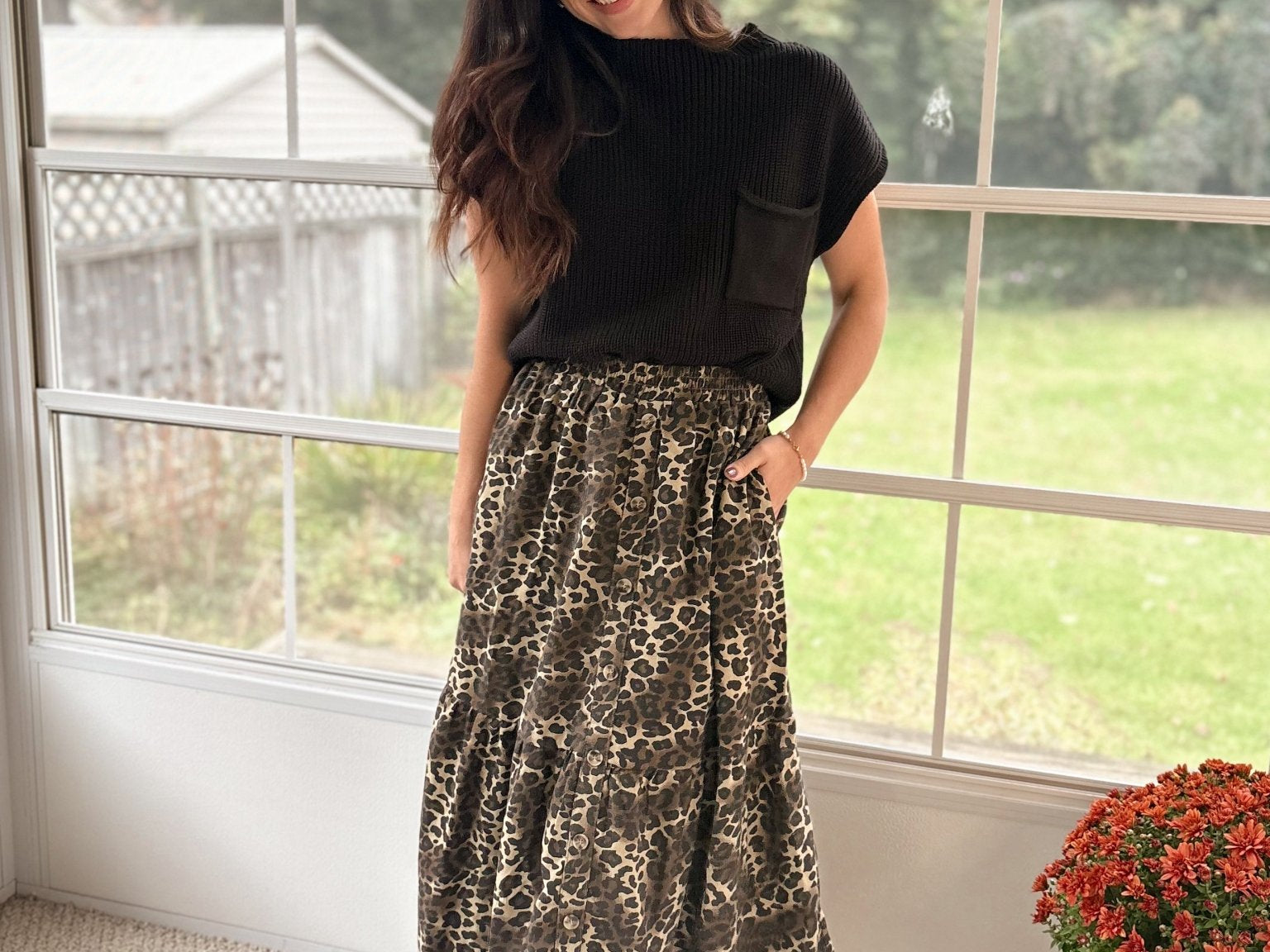 The Eliza Button Down Leopard Printed Midi Skirt - Love and Lee Apparel