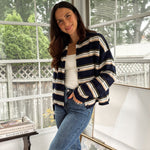 'Meet Me on Campus' Multi-Color Stripe Rolled Neck Knit Cardigan - Love and Lee Apparel