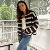 'Meet Me on Campus' Multi-Color Stripe Rolled Neck Knit Cardigan - Love and Lee Apparel