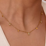 Dainty Chain Necklace with Emerald Cut Drop Charms in 18k Gold Plated Stainless Steel - Love and Lee Apparel