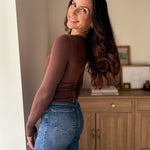 The Pour Another Square Neck Long Sleeve Ruched Side Knit Top - Love and Lee Apparel