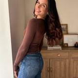 The Pour Another Square Neck Long Sleeve Ruched Side Knit Top - Love and Lee Apparel