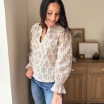The Vintage Stonehouse Floral Print Split Neck Long Sleeve Blouse - Love and Lee Apparel