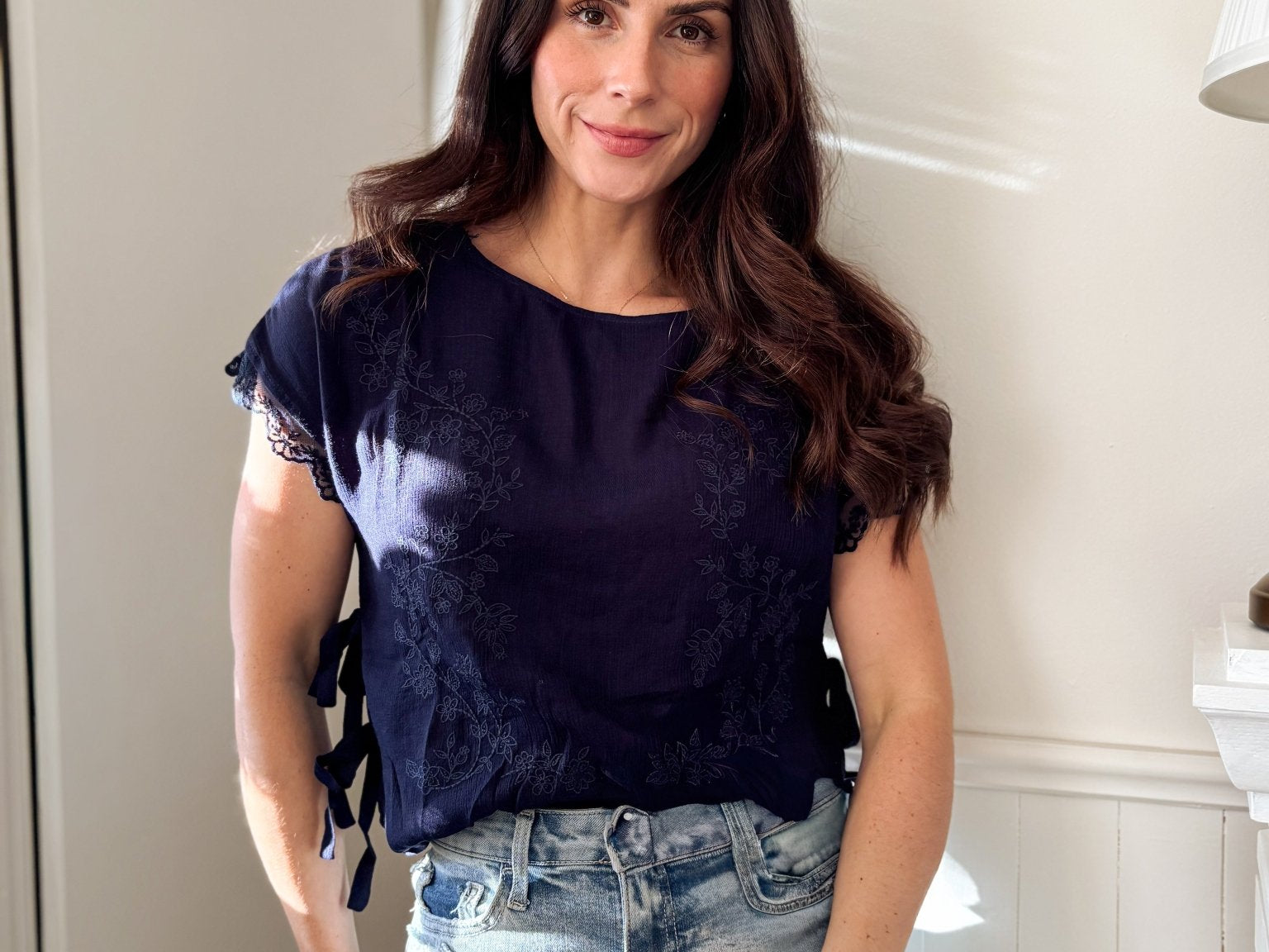 The Tyra Lace Detail Blouse in Navy - Love and Lee Apparel